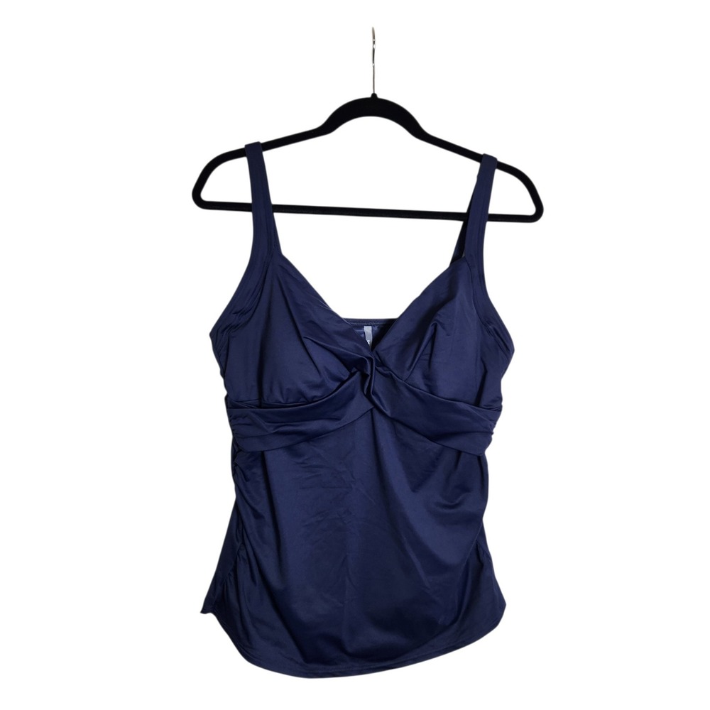 Lands End Navy Blue Twist Front Tankini Top Swimsuit Size 14 Adjustable Straps